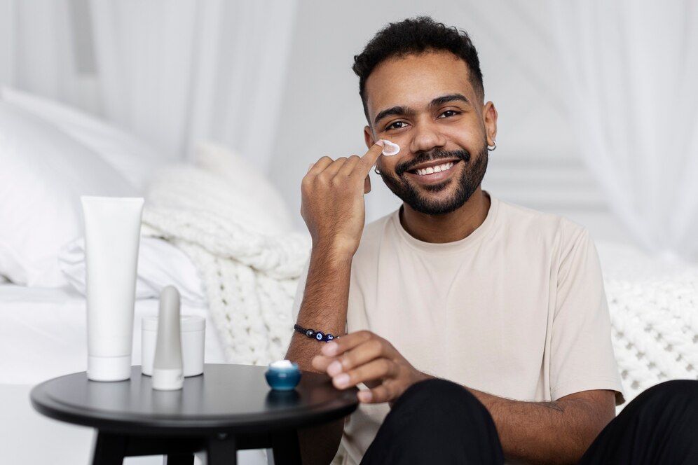 Young male doing selfcare routine